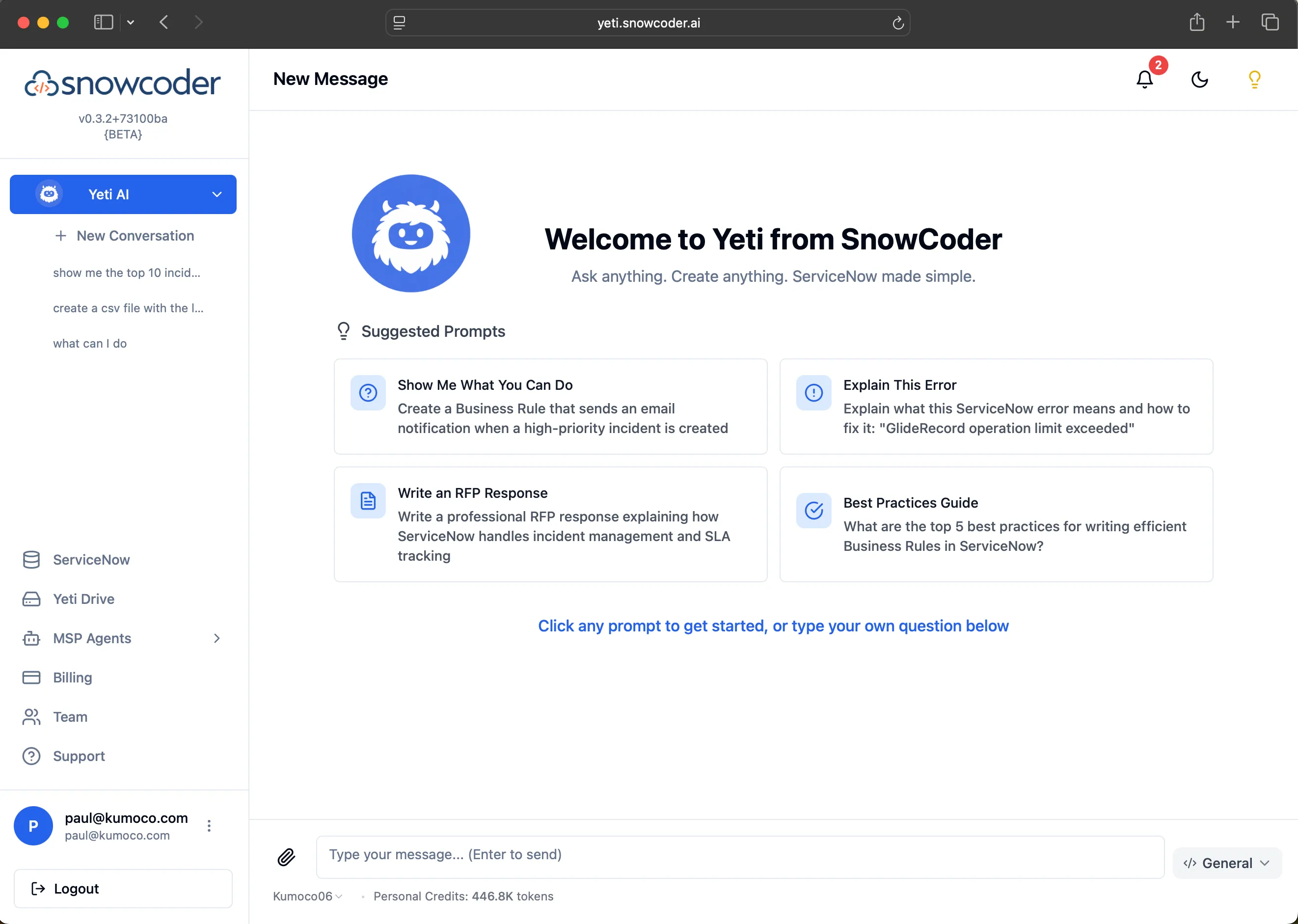 Yeti AI - ServiceNow development assistant by snowcoder